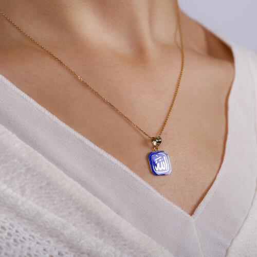 Symbol Gold 14k Evil Eye Bead Gold Necklace Enamel Clavicle Square Best Charms Luxury Bijoux Belief Dainty Accessory Delicate