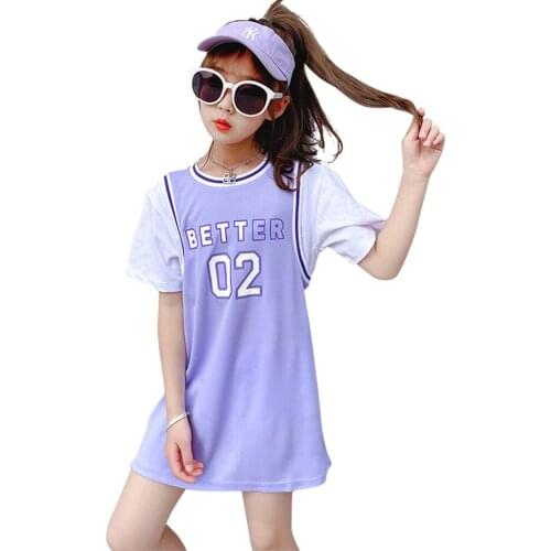 Girl Sport Dresses Letter Pattern Dress For Girl Patchwork Children Dresses Summer Costume Girl 6 8 10 12 14