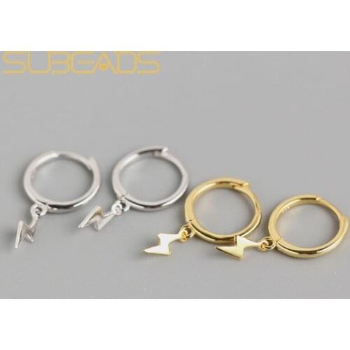 Subeads 925 Sterling Silver Lightning Circle Hoop Ear Clip Earrings For Women Girls Ear Bone Clip Drop Earrings Fashion Jewelry