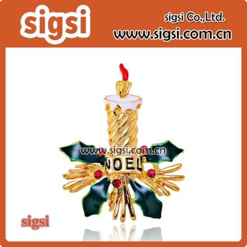 Wedding golden metal candle brooch womens lovely rhinestone enamel leaf bow-knot candle breastpin jewelry