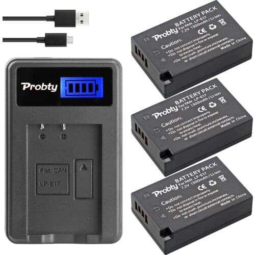 PROBTY 3Pcs LP-E17 LP E17 LPE17 + USB LCD Charger For Canon EOS M3 M5 M6 Rebel T6i T6s T7i 750D 760D 8000D Kiss X8i Camera