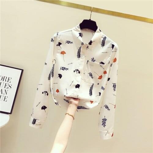 Women Spring Summer Style Chiffon Blouses Shirts Lady Casual Long Sleeve Turn-down Collar Dot Printed Blusas Tops DD8861