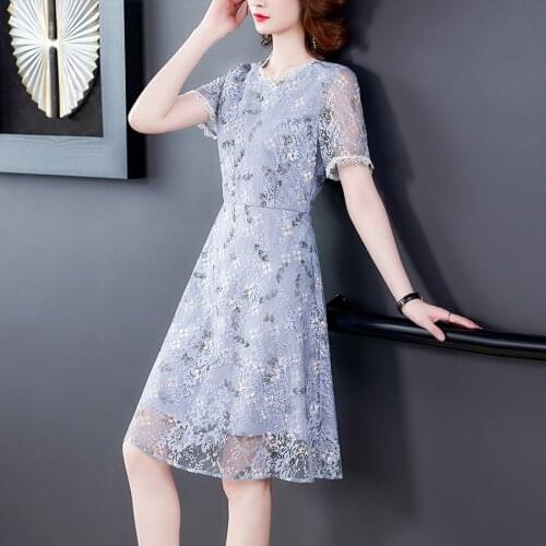 2021 Spring Summer Blue Lace Hollow Out Midi Dress Vintage Plus Size Floral Runway Dresses Elegant Women Bodycon Party Vestidos