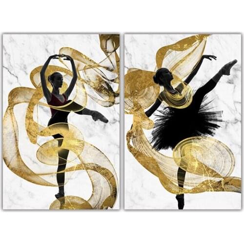 Gold Ribbon Flying Dancer Girl Wall Art 5D Diamond Painting Abstract Poster Modern Decoration Picture Living Room Decor