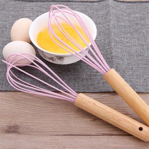 10 Inch New Wooden Handle Household Kitchen Tools Silicone Egg Beater Manual Egg Blender Practical Kitchen Gadget