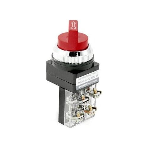 250VAC 6A 1NO 1NC 4-Terminal 2 Position Red Selector Latching Push Button Switch