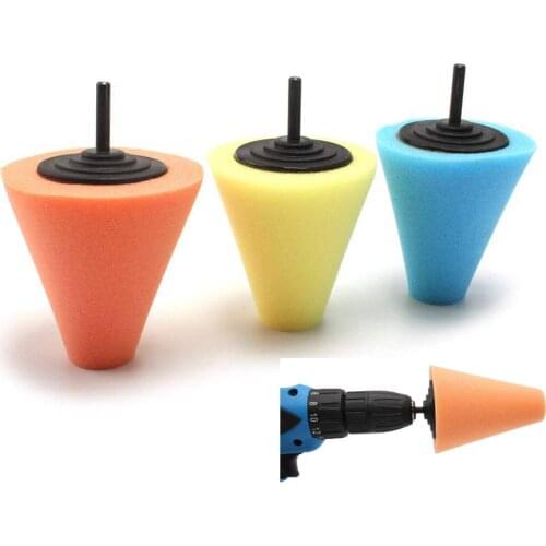 3pc Polishing Kit Buffing Pad Wheel Sponge Car Polish Cone Set Car Body Wheels Care Car Styling Foam Brushes Cleaning Tools