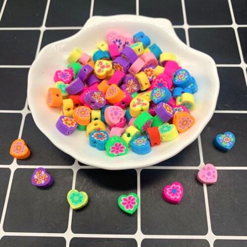 30pcs 10mm Love Flowers Face Beads Polymer Clay Spacer Loose Beads For Jewelry Making DIY Handmade Jewelry Crafts#06