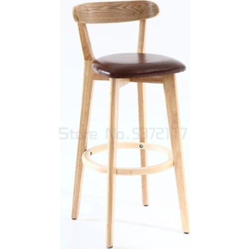 Solid wood bar chair modern simple front desk stool European family back high stool milk tea shop bar chair