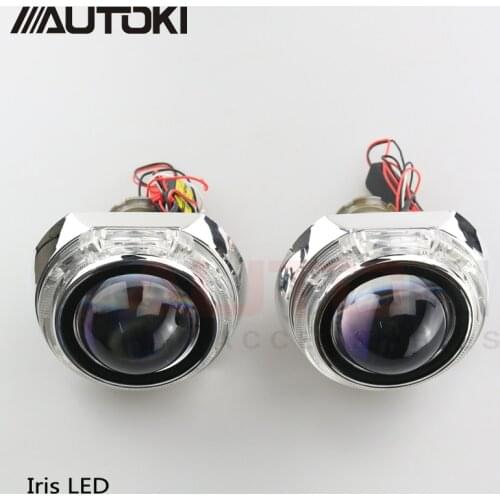Free Shipping Autoki LED Daytime Running Light Angel Eye Integrated Shroud Masks Iris For 2.5 & 3 Inches Bi Xenon Projector Lens