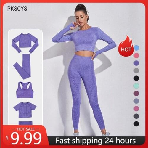 Seamless Womens Tracksuit Shorts Suits Yoga Set Sport Workout Gym Set Long Sleeve Crop Top High Waist Gym Fitness Leggings Work
