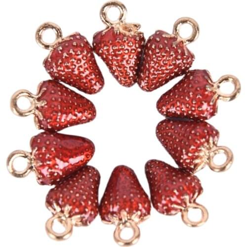 10pcs Fashion 3D Simulation Strawberry Charms Fruit Pendant Beads DIY Bracelets Necklace Earrings For Women Jewelry Finding Gift