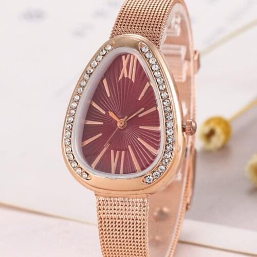 Rose Gold Silicone Mesh Belt Triangle Shape Women Rhinestone Watches Casual Ladies Quartz Watch Relogio Feminino Zegarek damski