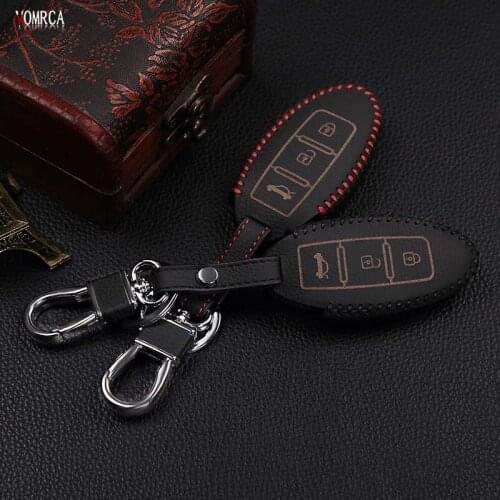2017 Fashion men top layer Leather remote control car keychain key cover Case for Nissan Tidda Livida X-Trail T31 T32 3 buttons