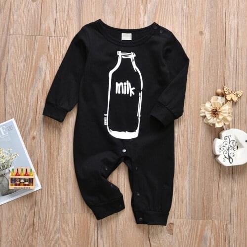 Newborn Baby Boys Girls Romper Pajamas Cotton Long Sleeve Bottle Milk Print Jumpsuit Infant Toddler Clothes Outfits