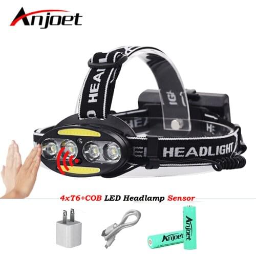 6 led headlamp headlight cree xml t6 cob IR Infrared Induction head rechargeable flashlight torch USB rechargeable 18650 battery
