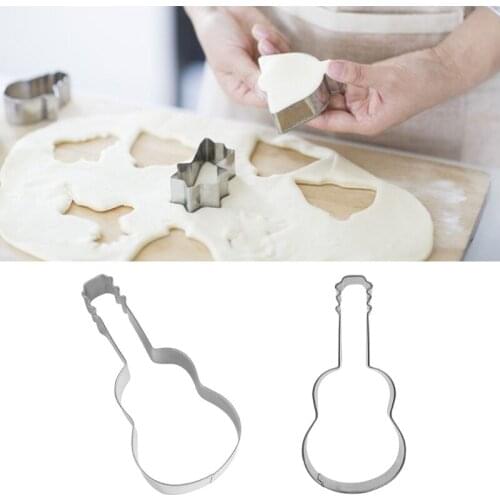 Music Guitar Shape Cookie Print Mold Sweet Baking Stainless Steel Moulds Cutter for Cooking Baking Sugar Paste and Cake 124E