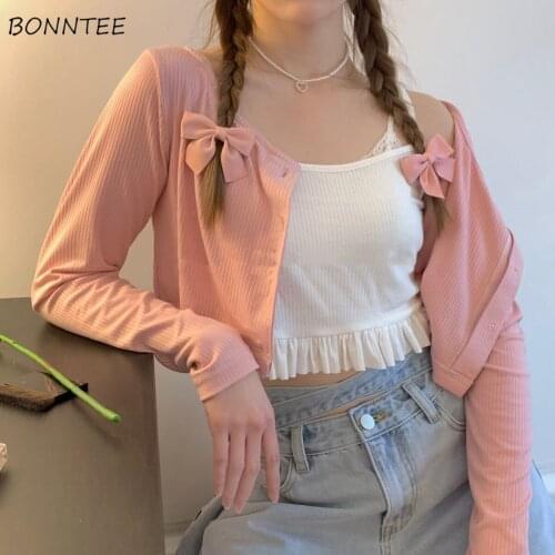 T-shirts Women Long Sleeve Thin Slim Crop Sexy Knitted Solid Simple Korean Style Casual All-match Cozy Girl College Street Top