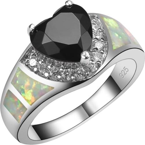 Hot Sale Black Onyx With White Fire Opal 925 Sterling Silver High Quantity Ring Beautiful Jewelry Size 6 7 8 9 10 R1473