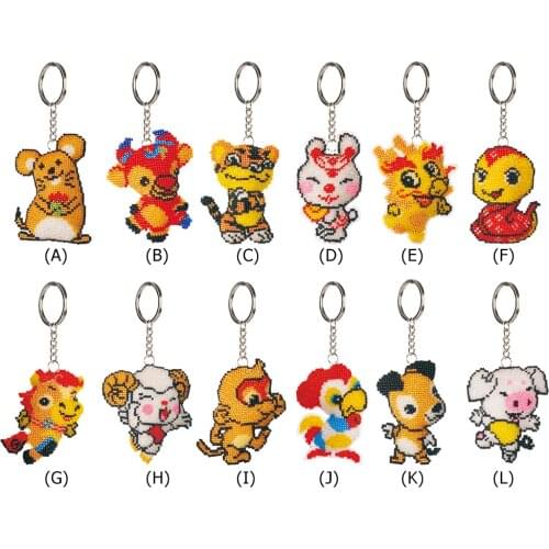 Chinese Zodiac Hanging Pendant Beaded Stamp Photography Props DIY Cross Stitch Kits for Cars Woman Bags Decoration