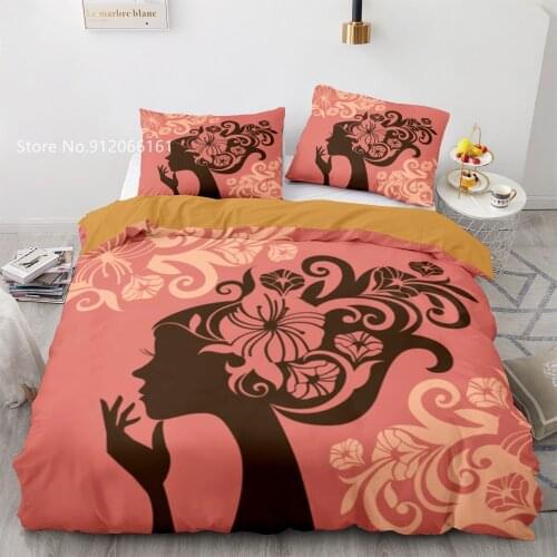 African Woman Bedding Set 3D Printing Lady Face Line Duvet Cover 2/3 Pcs For Friends Gift Bed Line Colorful Custom Bed Cover Set