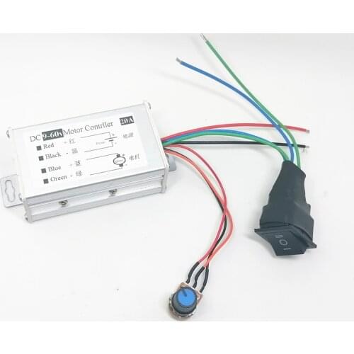 DC12V 24V 36V 48V 20A 1200W 25KHZ PWM DC Motor Controller Stepless Speed Change Driver Module With Forward and Reverse Switch
