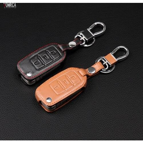 Praise Leather Key Cover For Volkswagen Jetta MK6 Tiguan Passat Golf 4 5 6 POLO bora for Skoda octavia A5 Yeta Fabia 3 buttons