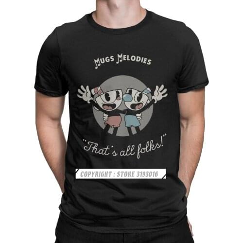 Mugs Melodies Cuphead T Shirts Men Premium Cotton T Shirts Game Mugman Cup Mouse Cartoon Animation Gamer Tees Plus Size