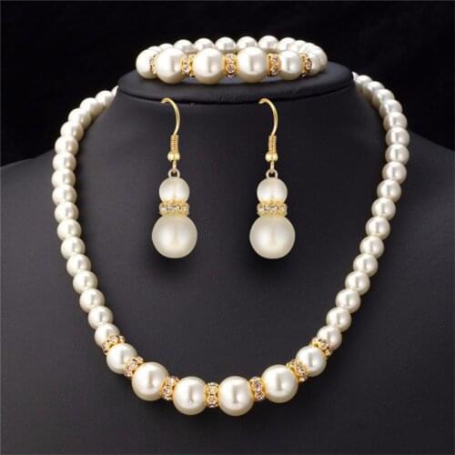 Fashion Pearls Necklace Bracelets Earrings Jewelry Sets for Women Bride Wedding Accessories