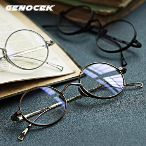 Vintage Men Pure Titanium Glasses Frame Round Women Luxury Brand Prescription Myopia Optical Eyeglasses Frame Small Eyewear