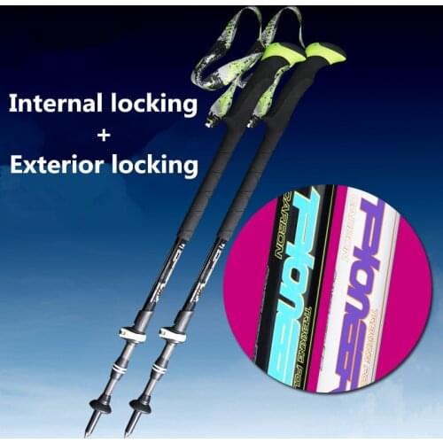 PIOMEER Top Outdoor Travel Carbon Fiber Internal/Exterior Locking Nordic Trekking Walking Pole Skiing Hiking Stick Alpenstock