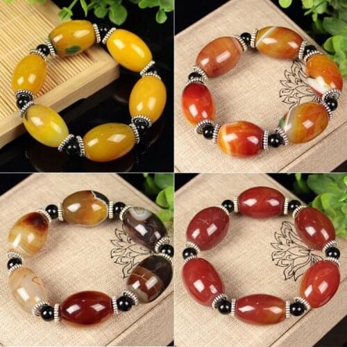 Natural Colorful Agate Large Bracelet Men Real Jades Bangles Certified Jades Stone Beads Elastic Beaded Bracelets Jewelry Gifts