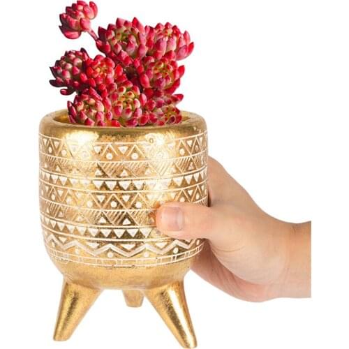 Nordic Style Golden Pattern Resin Three-legged Flower Pot Succulent Plant Pots Desktop Decoration Crafts Home Decor Accessories