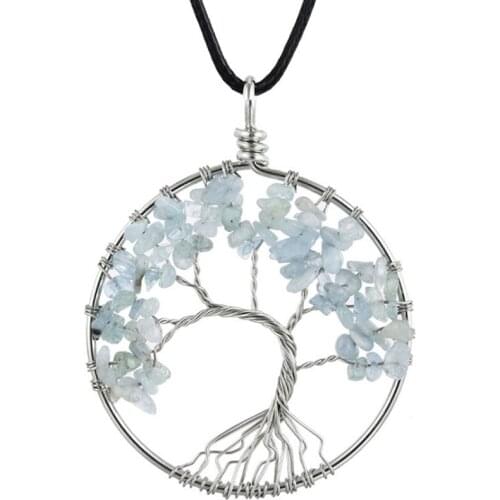 Silver Plated Wire Wrap Tree of Life Rainbow Stone Pendant Rope Chain Necklace Red Carnelian Jewelry