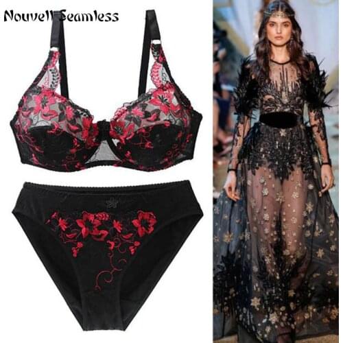 Nouvelle Seamless GUltra-Thin Plus Size Lingerie Sexy Push Up CDE Cup Bra Sets Embroidery Plunge Underwear For Womens