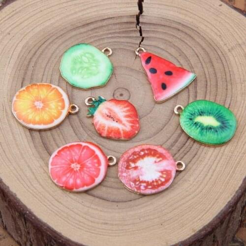 Daisies 100pcs/lot Gold Color Enamel Fruit Watermelon Strawberry Charms Pendants for Jewelry Making Bracelet DIY Handmade Craft