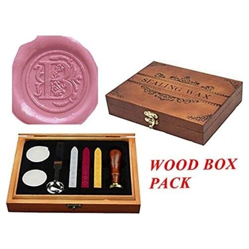 Luxury Letter B Wood Gift Box Pack Vintage Alphabet Initial Engraved Wedding Invitation Classical Old-fashioned Antique Wax Seal