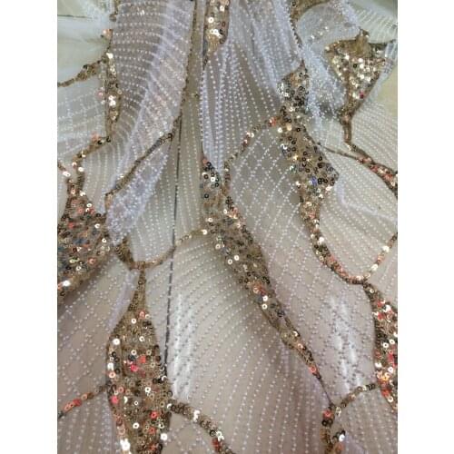 Luxury beaded embroidery tulle fabric african net lace fabric SYJ-12953 with sequins
