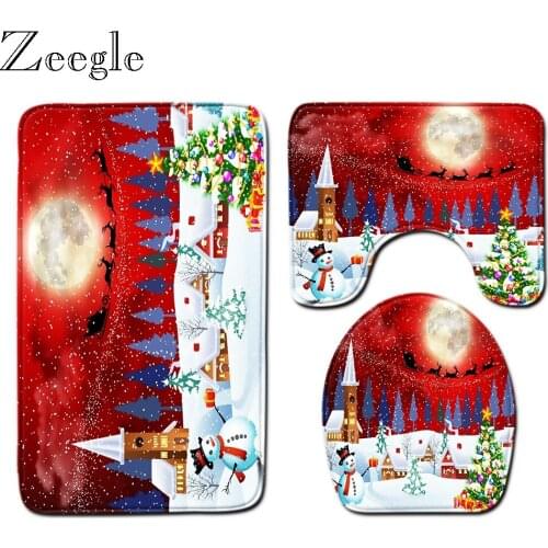 Zeegle Christmas Bath Mat Set Home Decoration Mat Microfiber Toilet Seat Cover Mat Absorbent Floor Rug Modern Carpet Doormat