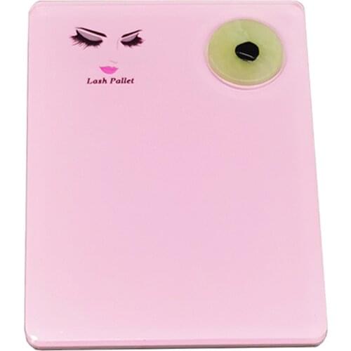 Pink Acrylic Eyelash Extension Stand Pallet Pad Lash Tray + Jade Stone