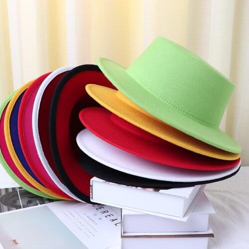 Fedora hat flat top color matching wide brim Panama party two-color male jazz hat church hat ladies male кепка женска