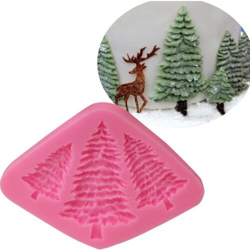 3 Holes Christmas Trees Silicone Molds Fondant Mold Sugar Craft Tools And Gum Paste Mold Xmas Cake Decoration Tool