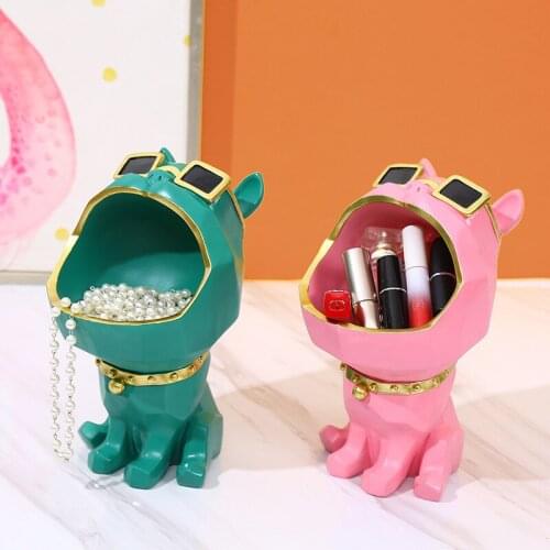 Lucky Dog Bulldog Candy Dish Statue Animal Storage Box Desk Accessories Birthday Gift Resin Embellishments ornaments