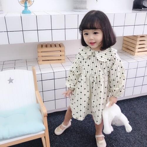 Spring Summer Baby Dress Princess Girl Wear Long Sleeve Corduroy Heart Print Dress For 0-6 Year Children