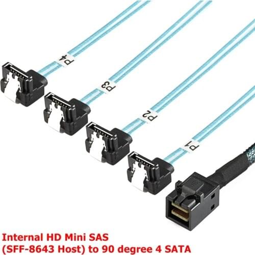 Internal HD Mini SAS (SFF-8643 Host) to 90 degree 4 SATA (Target) Hard Drive Cable 50CM-100CM