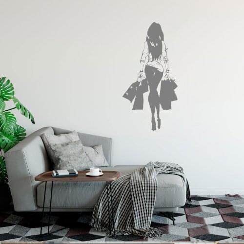 Wall Decal Girls Fashion Clothing Window Shop Livingroom Vinyl Sticker Fashion Lady With Black Dress Wall Murals DW20402