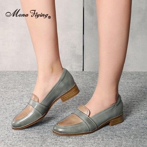 Mona Flying Women Solid Genuine Leather Penny Moccasins Loafers Hand Made Slip On Casual Flat Shoes 2020 New Arrival L068-3