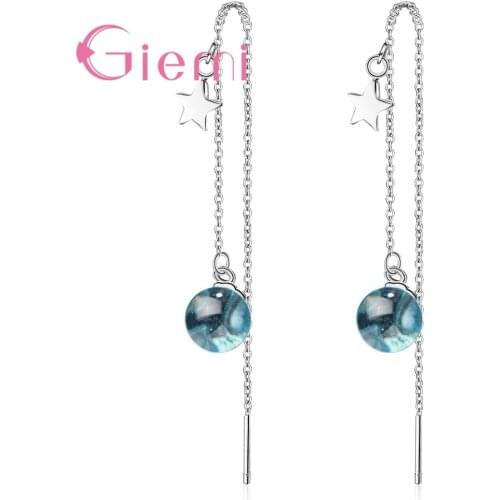 High Quality 925 Sterling Silver Long Thread Drop Earring with Blue CZ Design For Women Girls Christmas Gift Wholesal