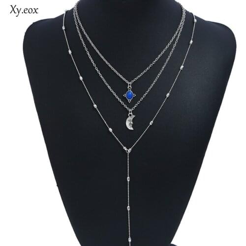 Long Tassel Moon Necklaces & Pendants For Women Multi Layer Sequins Choker Necklace Velvet Lace Chain Star Chokers
