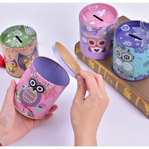1PC Vintage Owl Piggy Bank Tinplate Piggy Bank Childrens Gifts Home Decoration Kid Gift Round Piggy Bank Money Box kawaii NEW